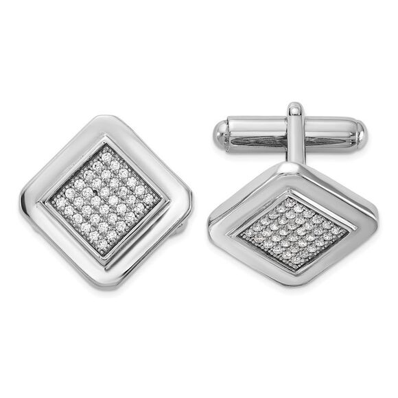 Kazi Luxury Sterling Silver Rhodium-plated Polished CZ Square Cuff Links